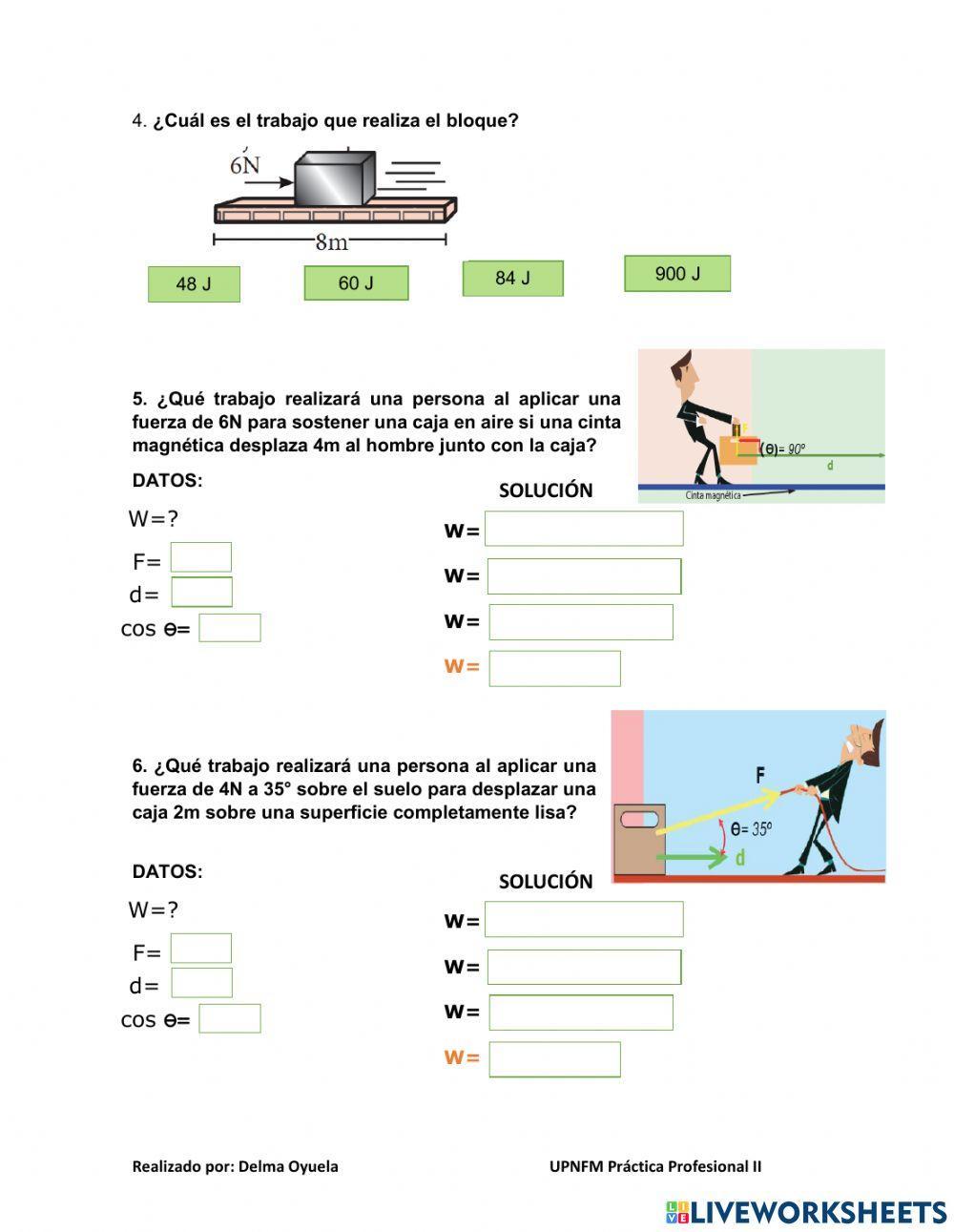 Ejercicios trabajo mecánico