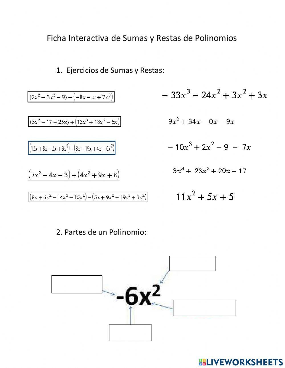 Sumas y Restas de Polinomios.