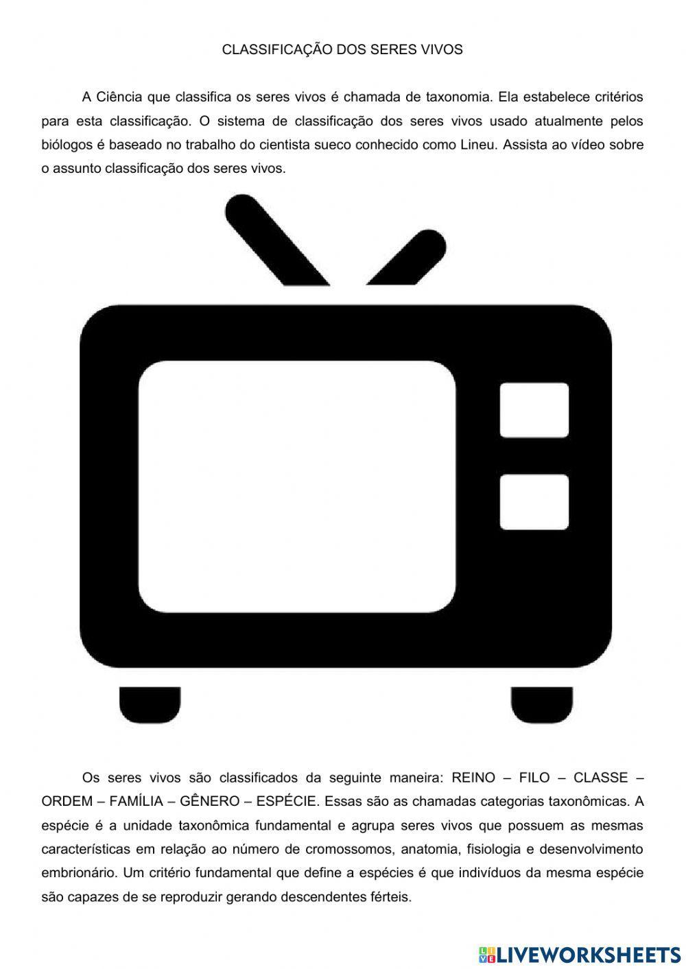 Classificação dos seres vivos