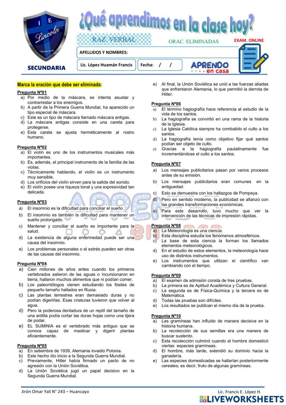 Pract. Oraciones Eliminadas