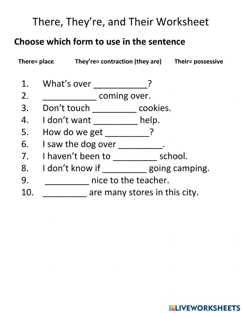 There, They're, Their Worksheet 1157154 Sally Deitchman