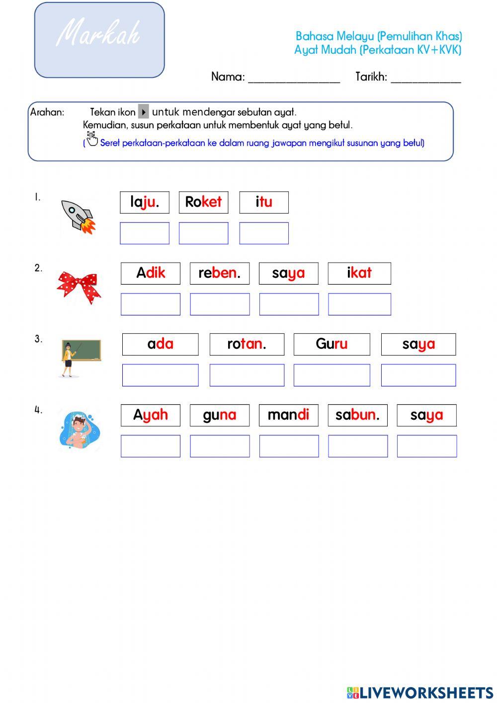 Perkataan KV+KVK (Ayat Mudah)