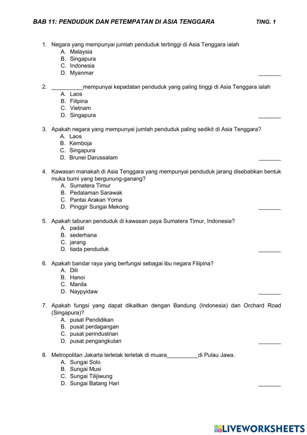 Bab 11: penduduk dan petempatan di asia tenggara
