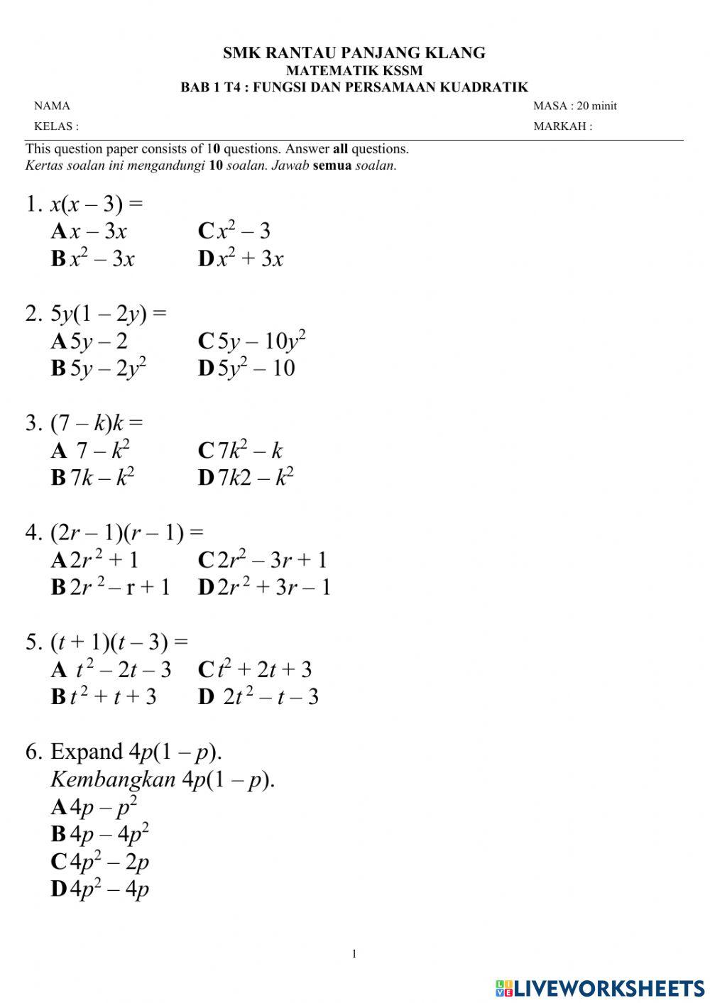 Fungsi dan persamaan kuadratik