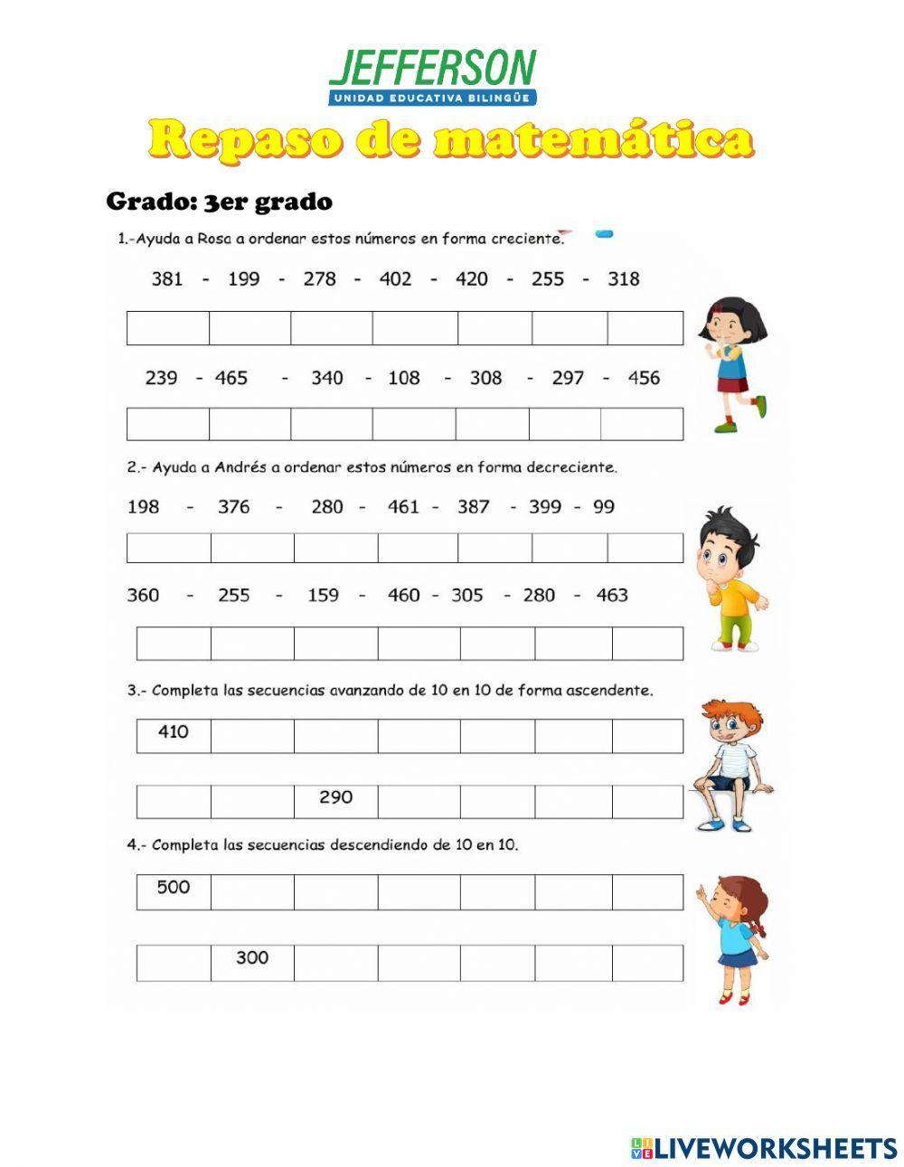 Secuencias numéricas crecientes y decrecientes