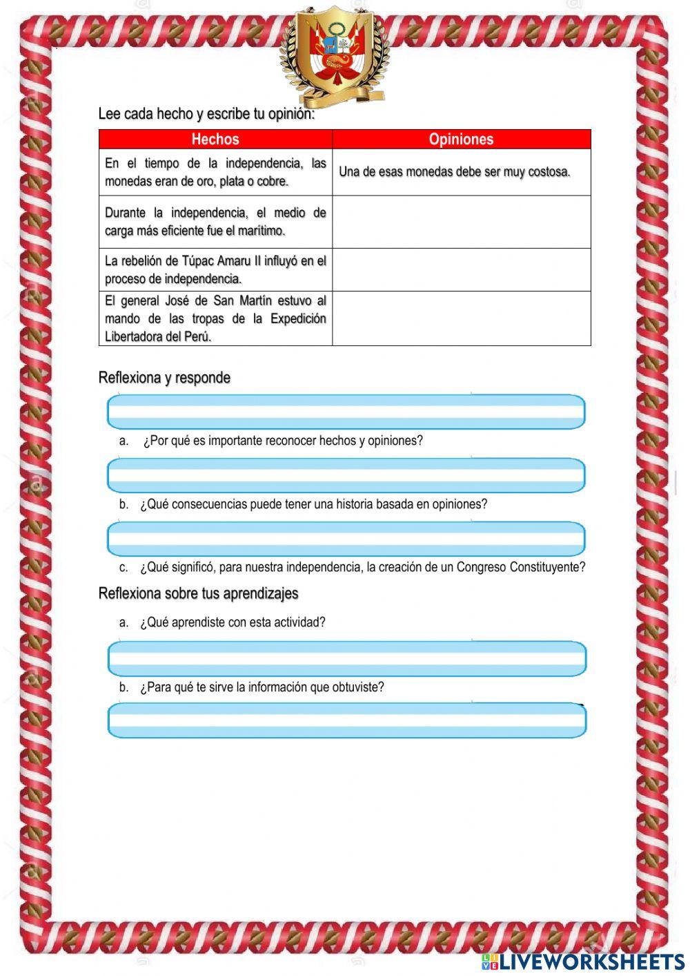 Reconocemos hechos y opiniones en nuestra historia