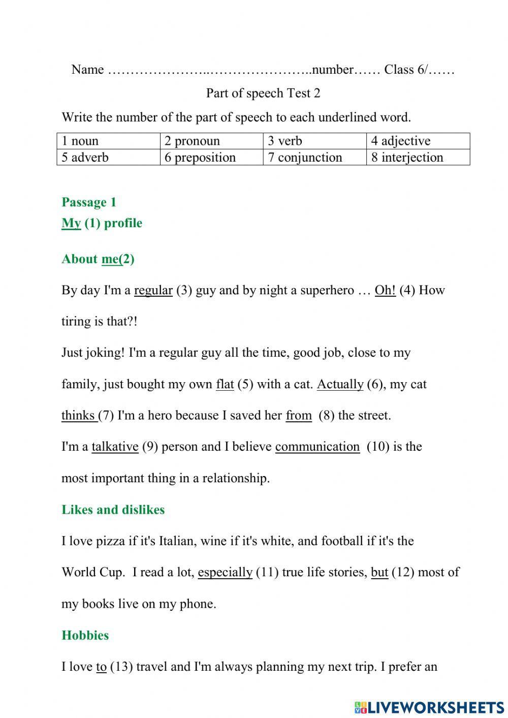 Part of speech test2