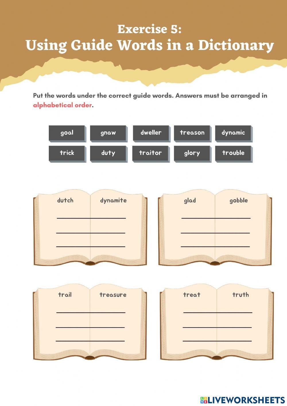 Exercise 5: Using Guide Words in a Dictionary online exercise for ...