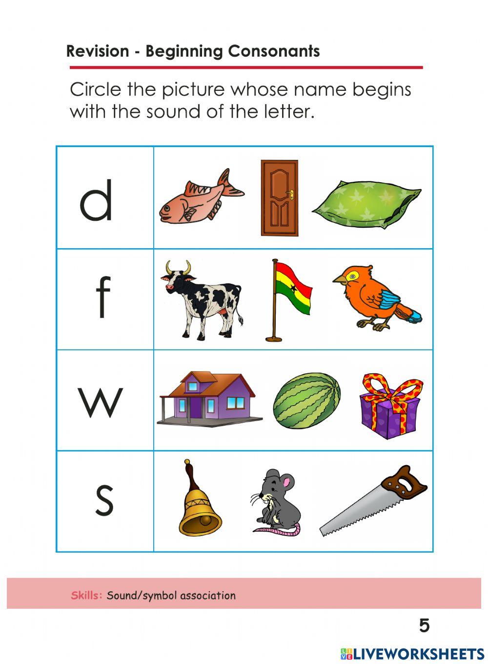 Beginning Consonants interactive worksheet Live Worksheets