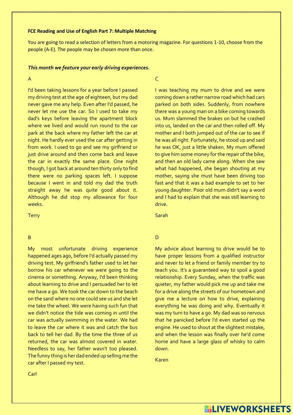 1188526 | Reading Part 7 FCE | ROSA TEIXIDOR