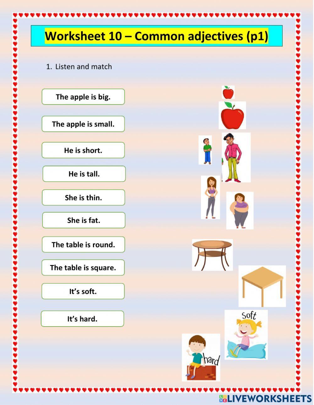 common adjectives worksheet