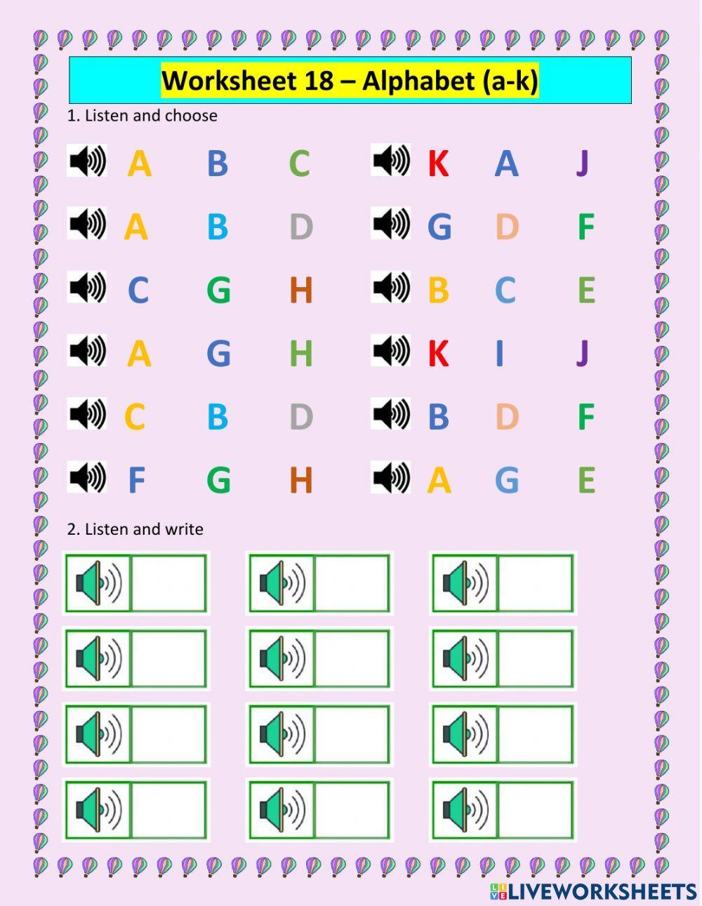 Worksheet 18 - Alphabet (A-K)