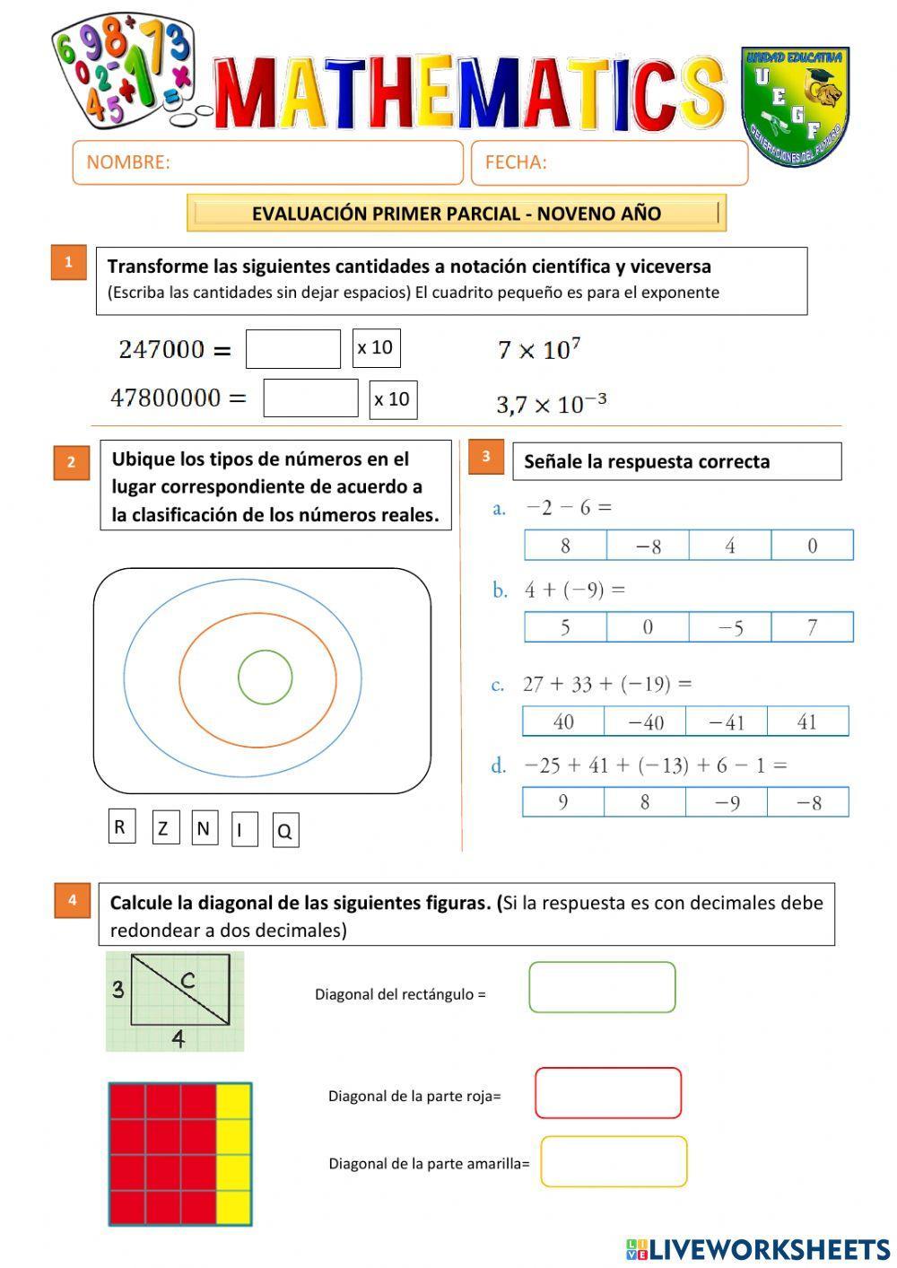 Evaluación primer parcial noveno egb