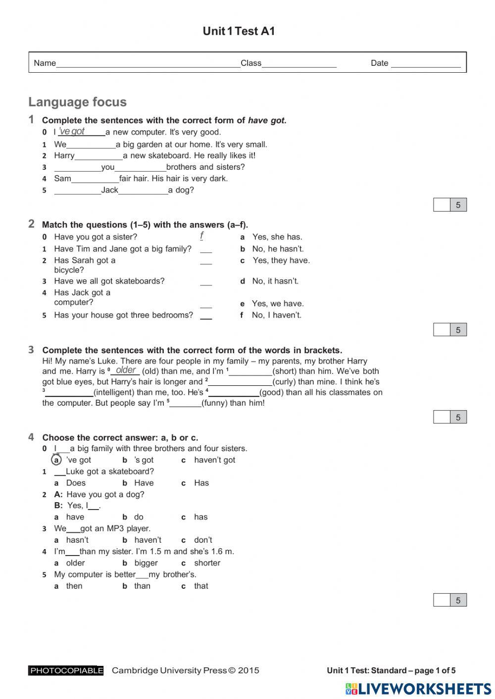 EYES OPEN UNIT 1 TEST A1