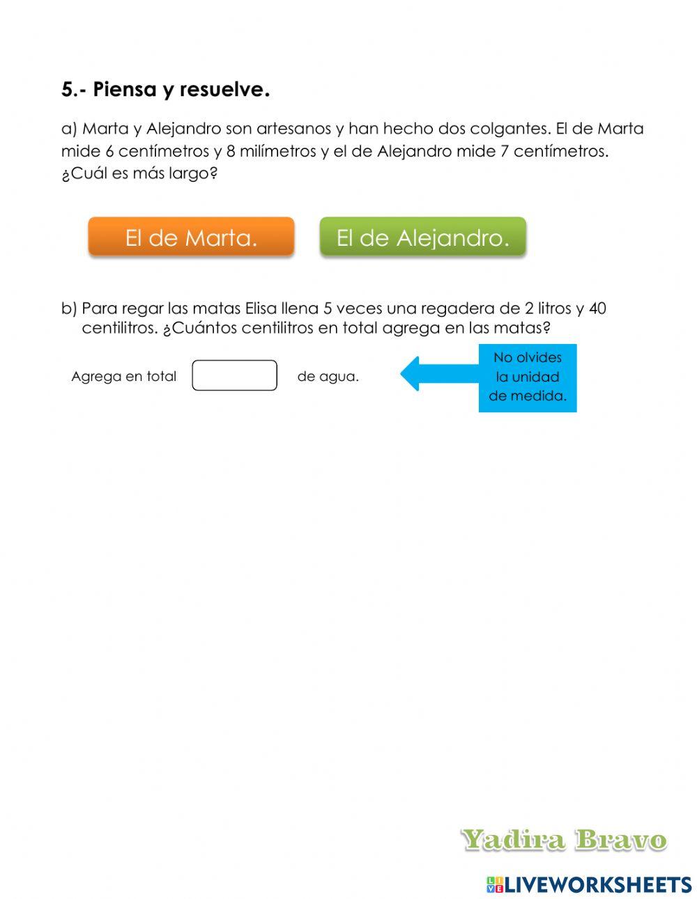 Ejercicios de matemática para 5to grado I