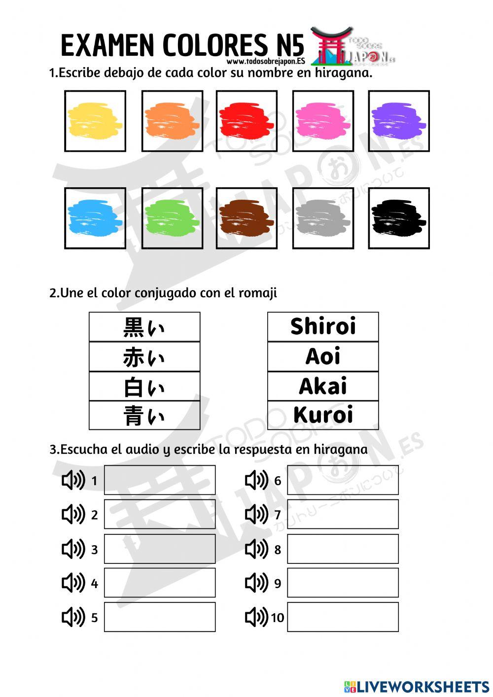 Examen Colores JLPT N5