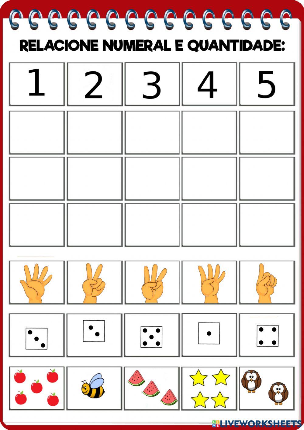 Relacionar numeral e quantidade até 5