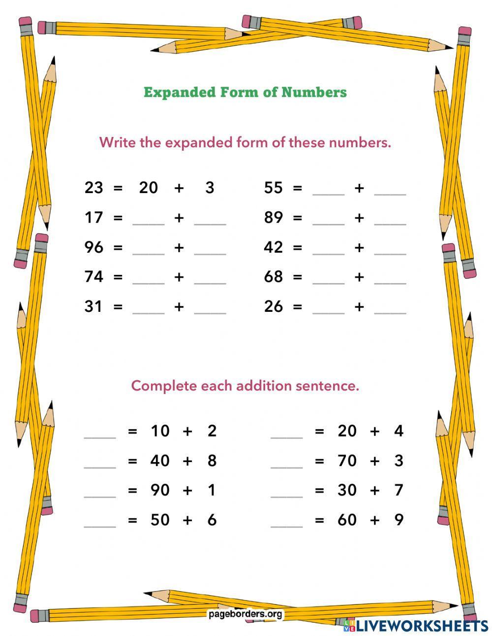 Expanded form of numbers