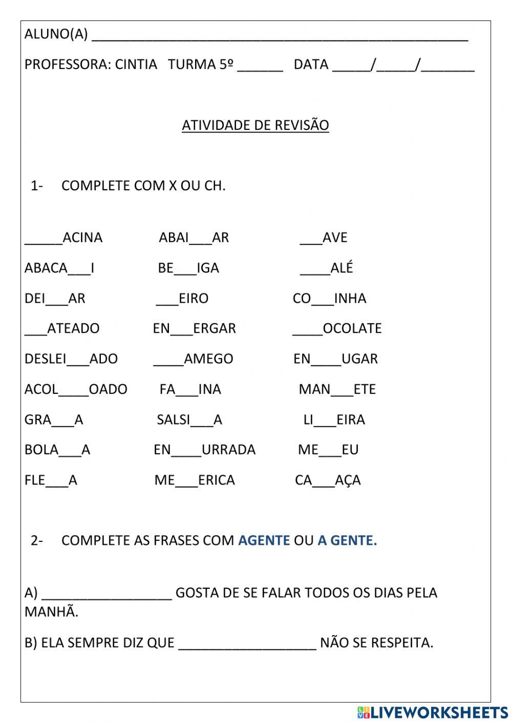 Ortografia: atividade de revisão
