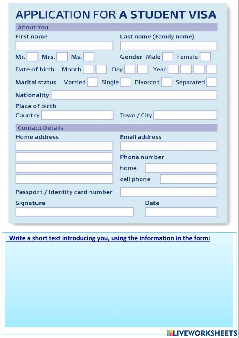 Appllication for a student visa