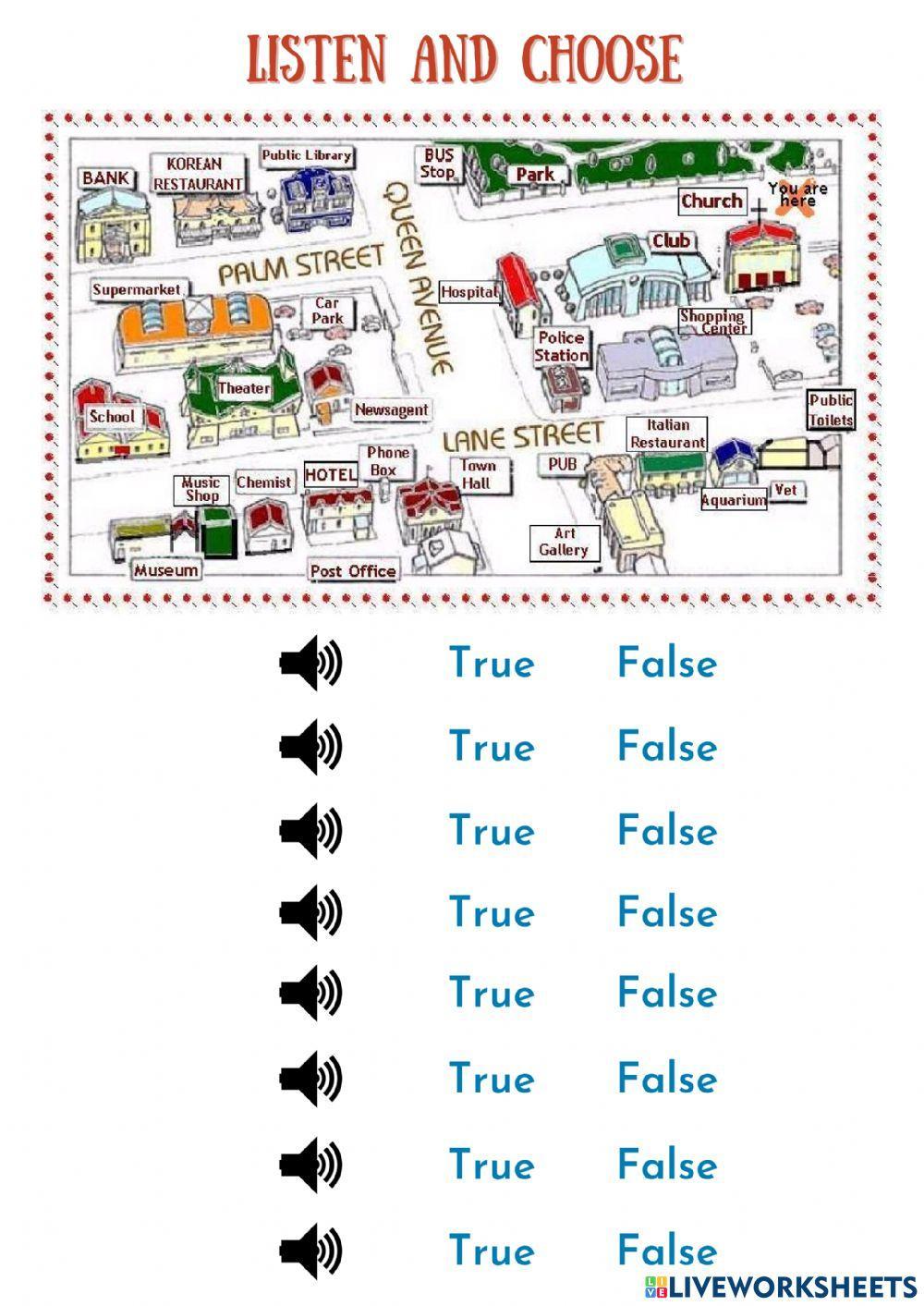 Giving directions- prepositions on place for places in a town Giving directions- prepositions on place for places in a town