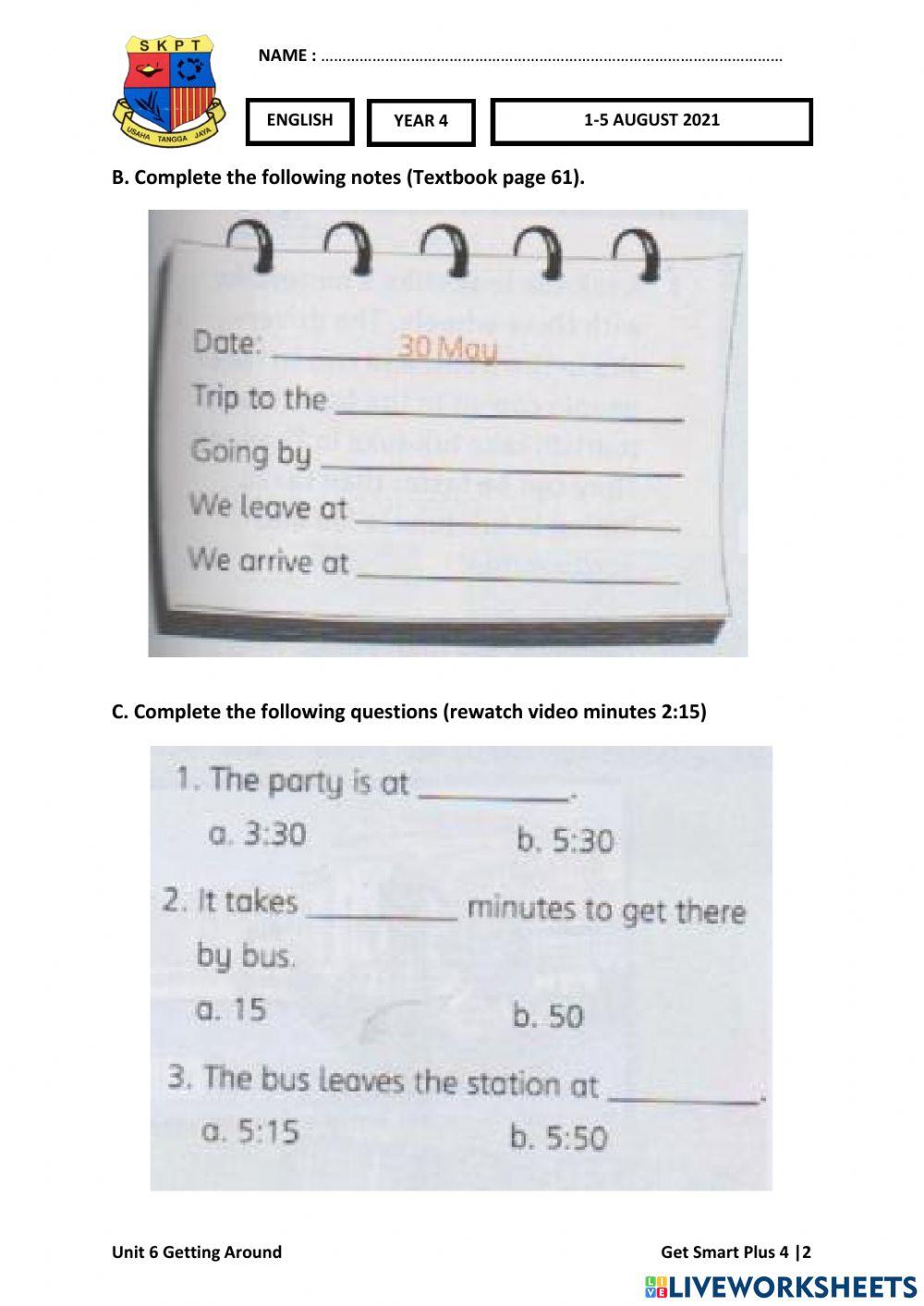 ENG Y4 Week 25 (1-5 AUG) Worksheets 1
