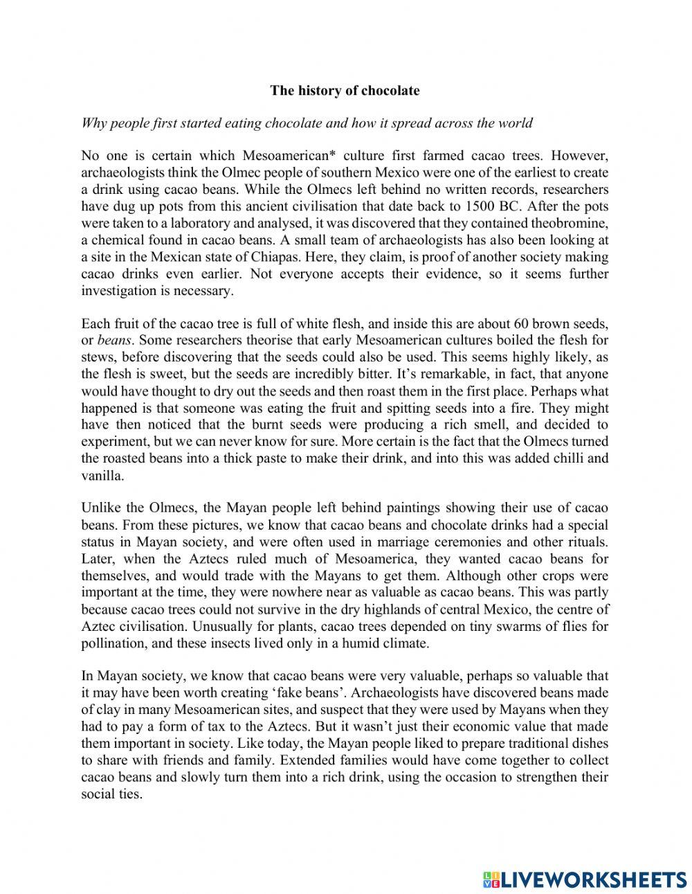 The history of chocolate