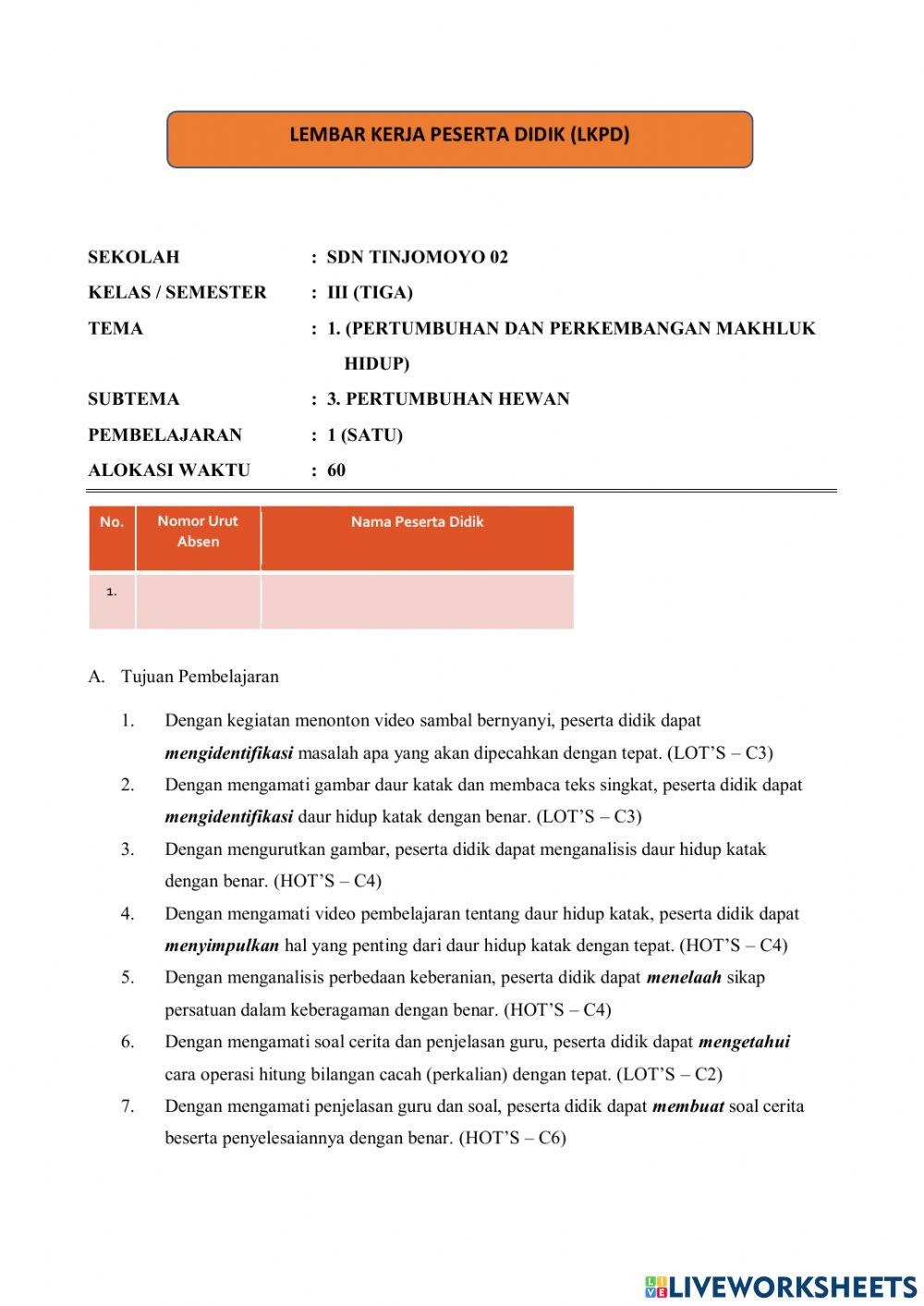 LKPD Tema 1 Subtema 3 Pembelajaran 5