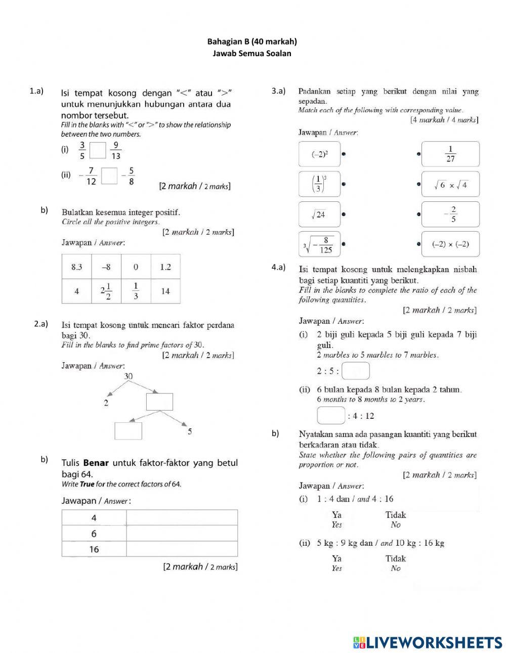 Matematik Tingkatan 1 Ujian Ogos 2021