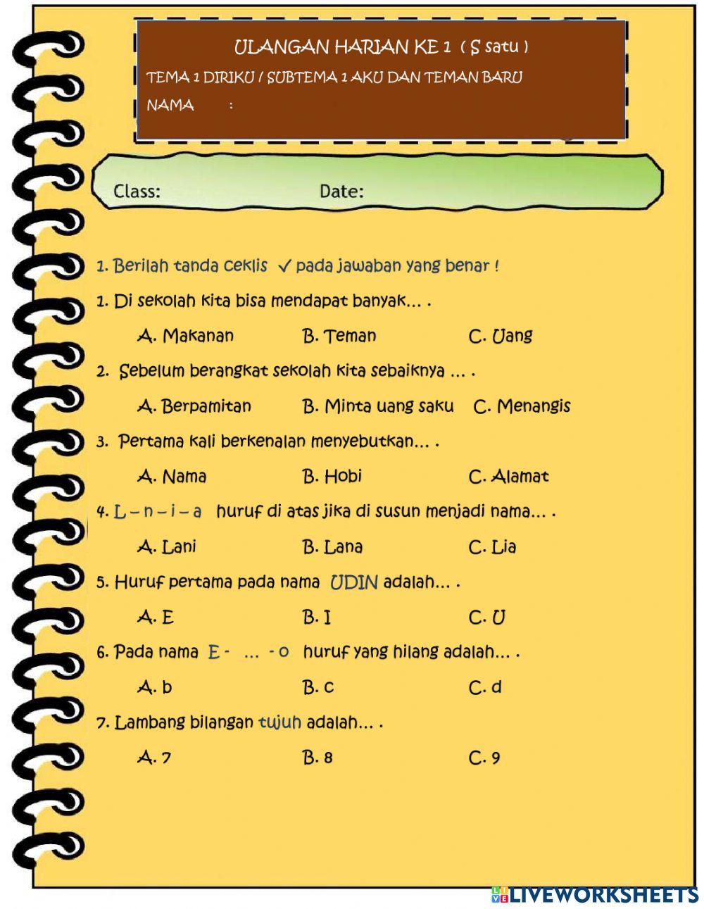 Latihan tema 1 subtema 1