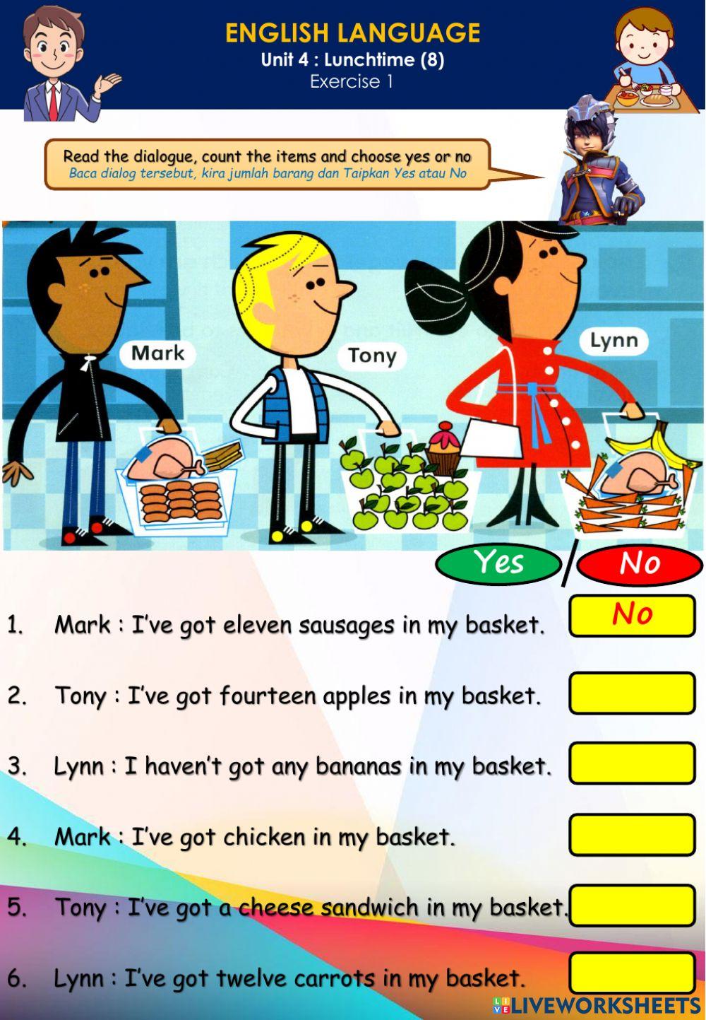 Lunchtime (8) counting numbers 1 to 20