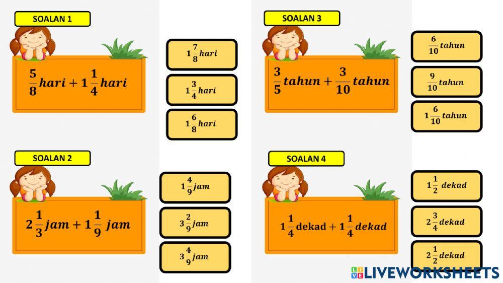 Tambah tolak pecahan masa