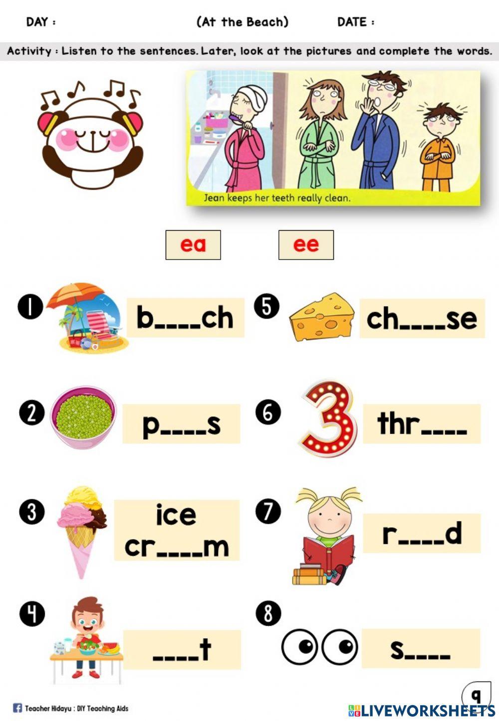 At the Beach Year 2 (Phonics : Complete the words)