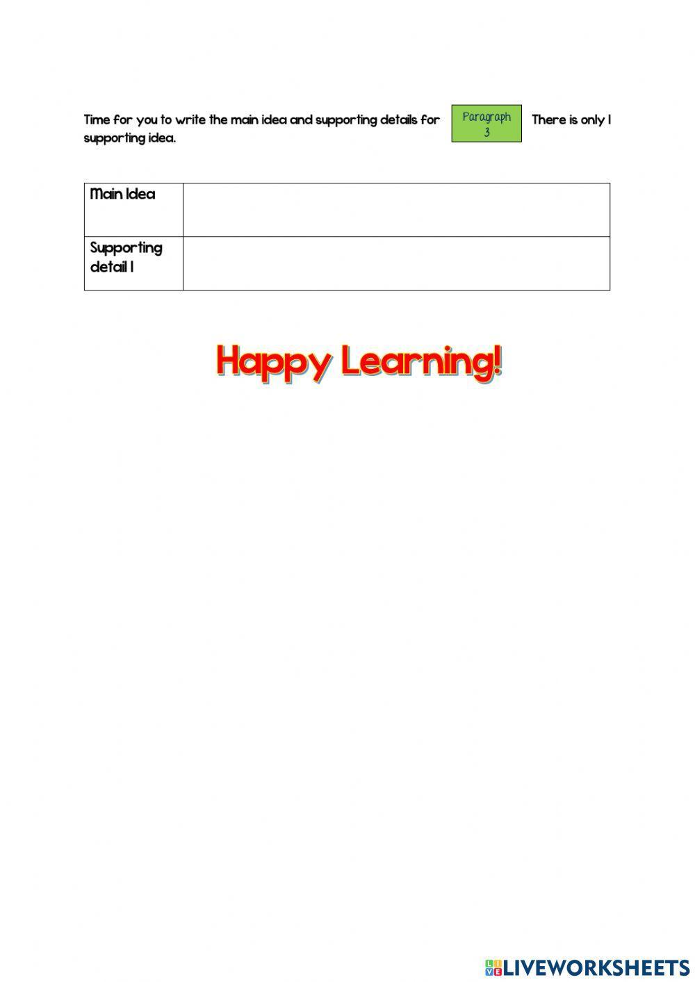 Main Idea & Supporting details