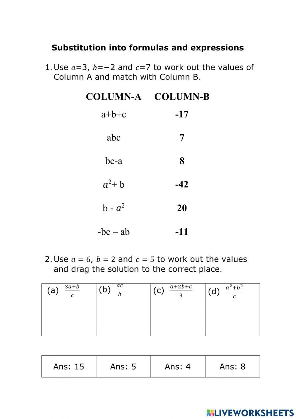 1217016 | Std6-Substitution Algebraic Expression | Runmun