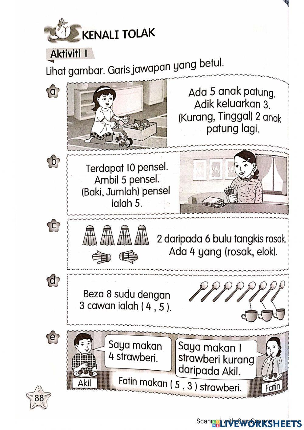 Kenali tolak (Matematik Tahun 1)