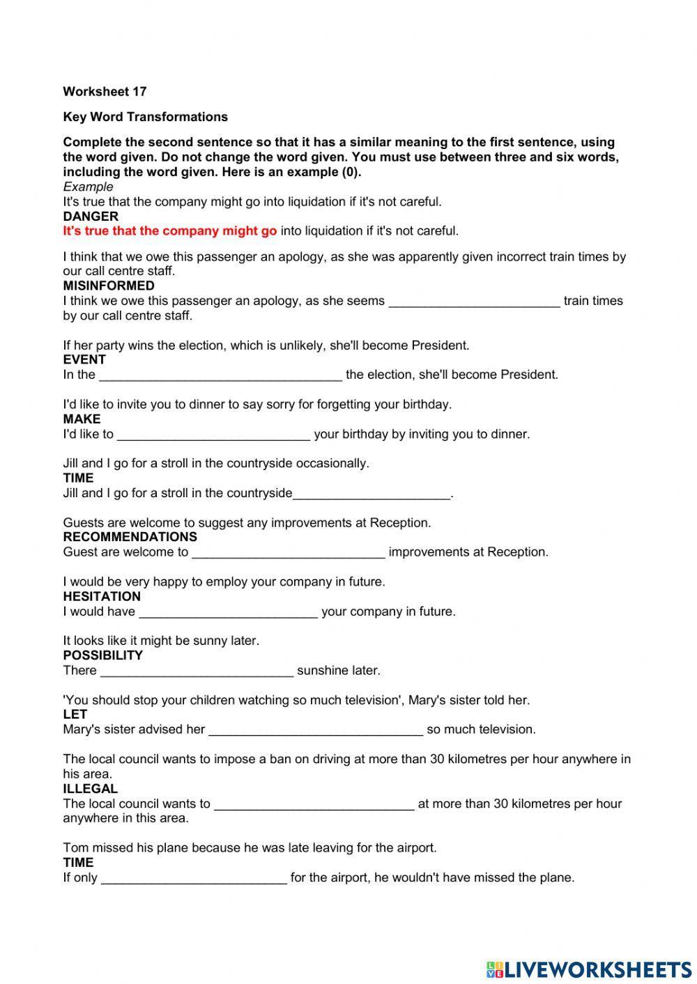 Key Word Transformation 17