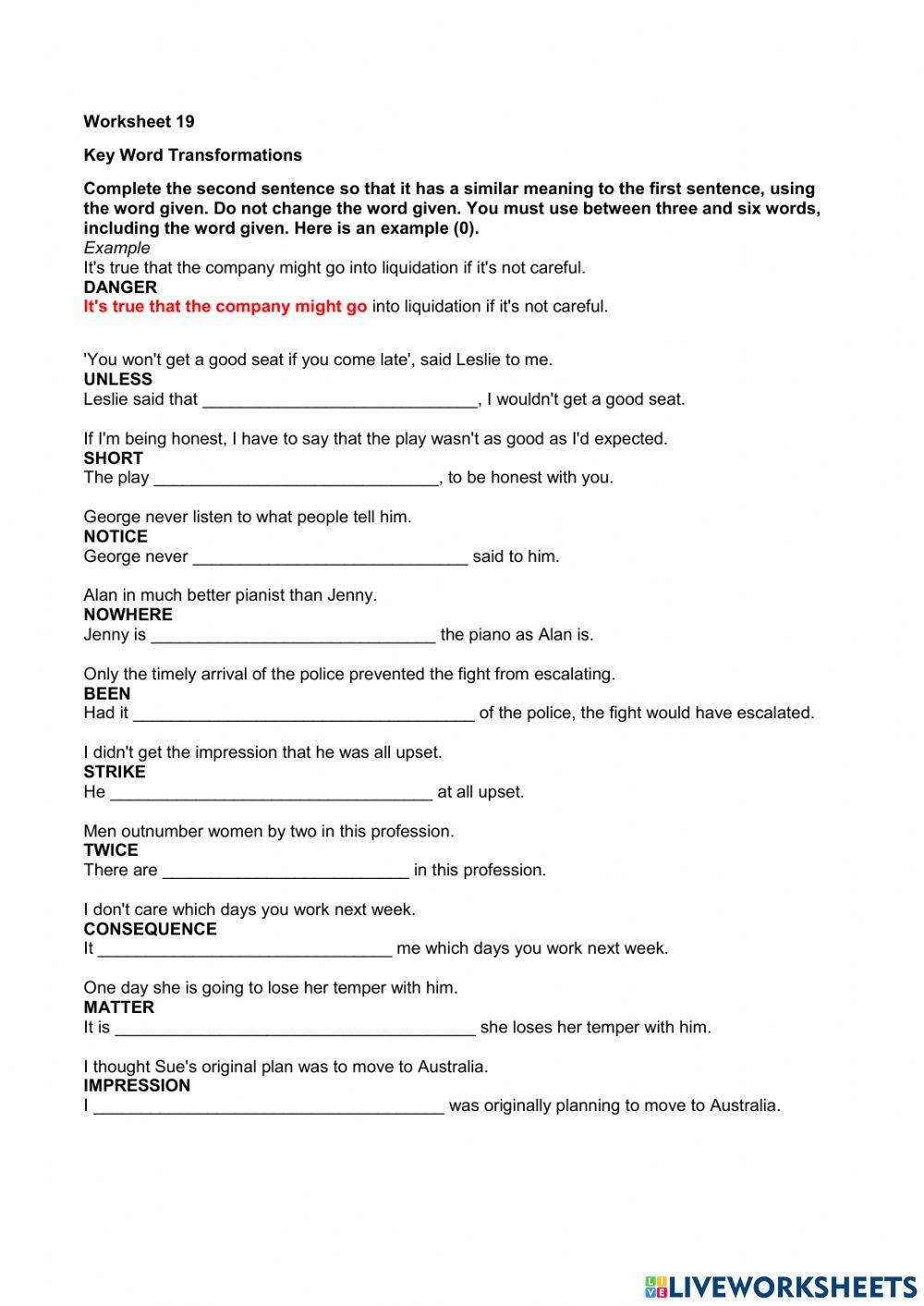 Key Word Transformation 19