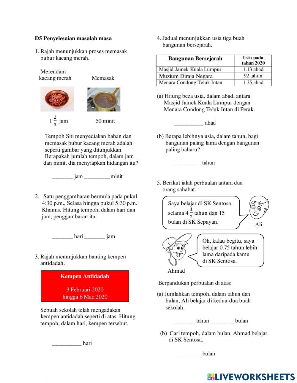 Matematik Tahun 5 : Masalah Masa