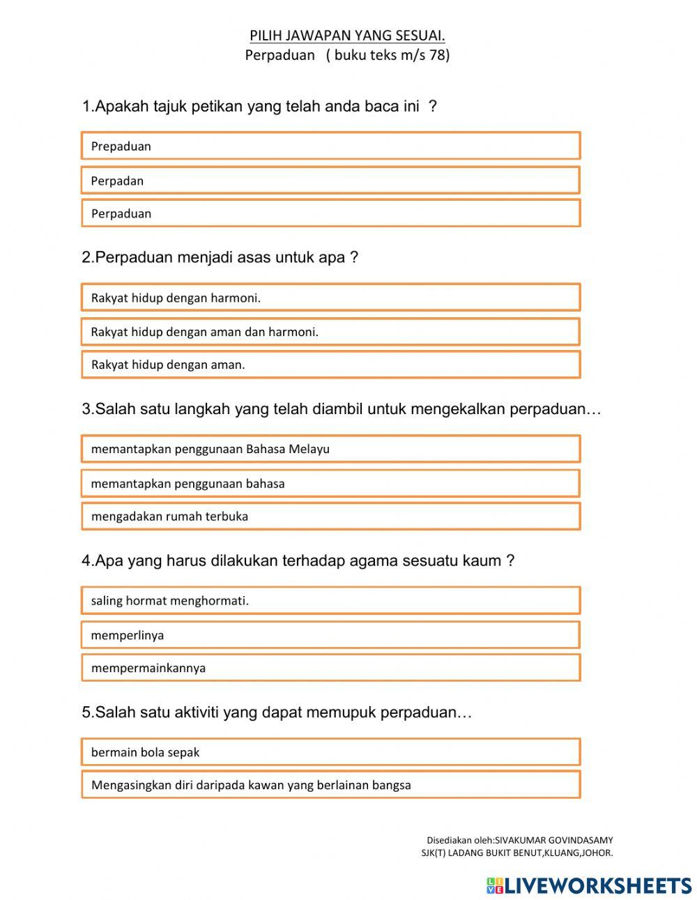 Latihan pemahaman tahun 3