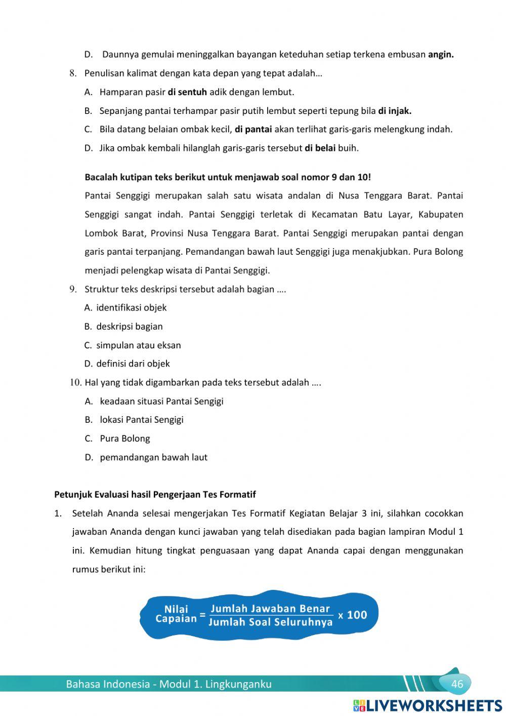 Kuis Struktur dan Kebahasaan Teks Deskripsi