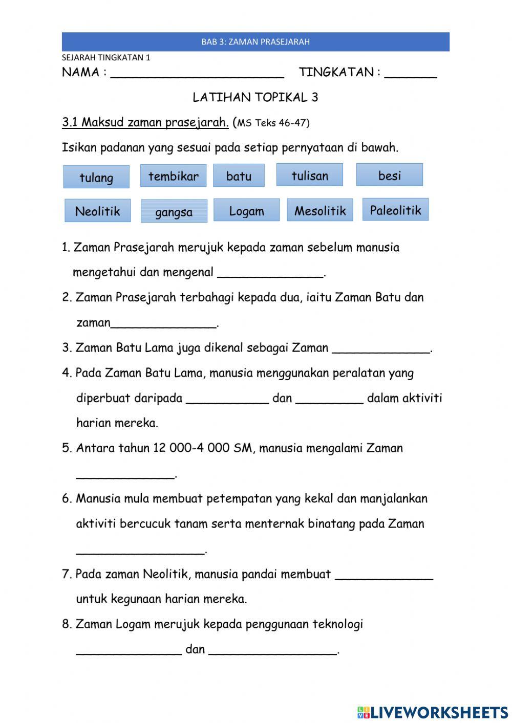 Bab 3: Zaman Prasejarah