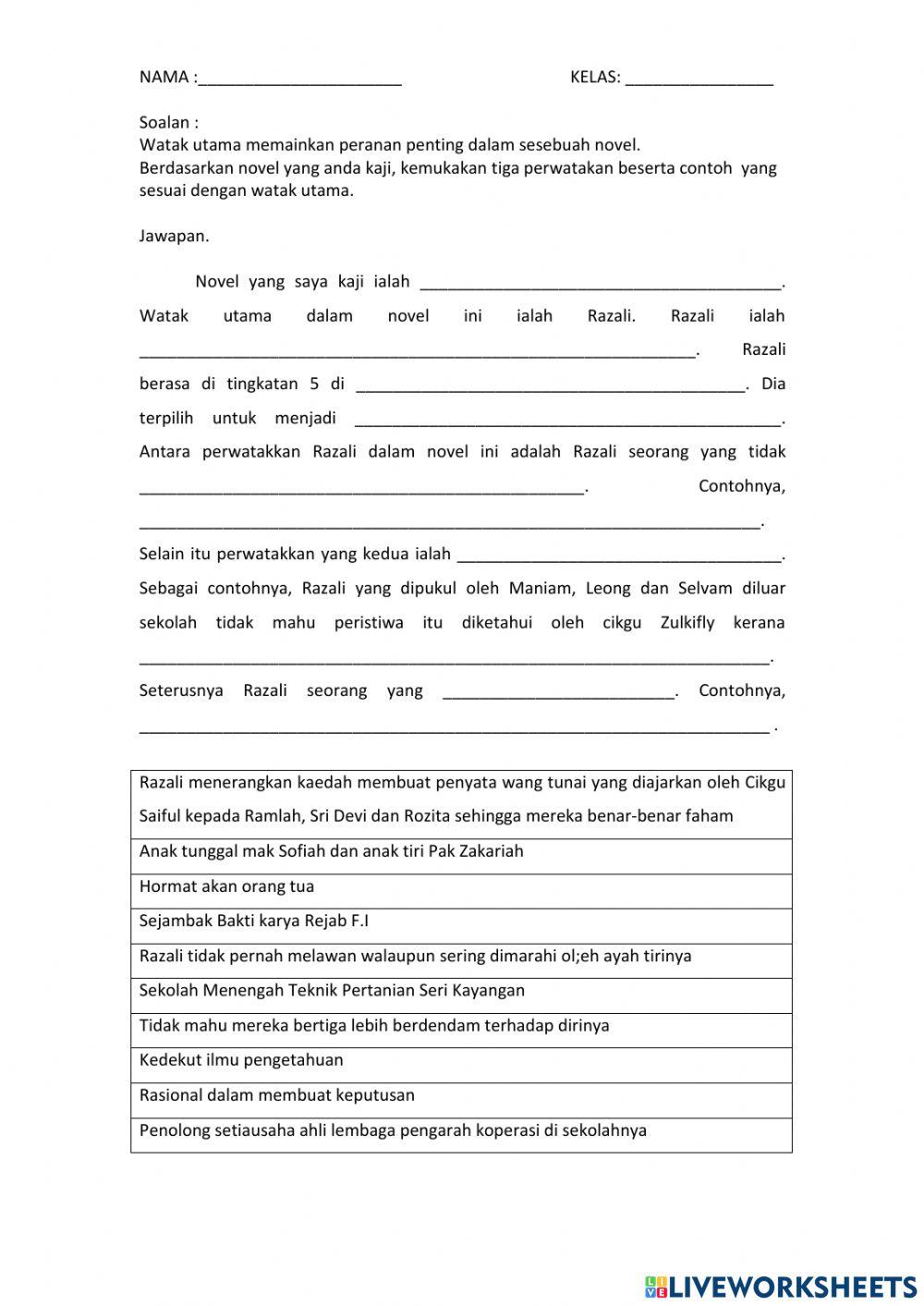 Watak utama novel Sejambak Bakti