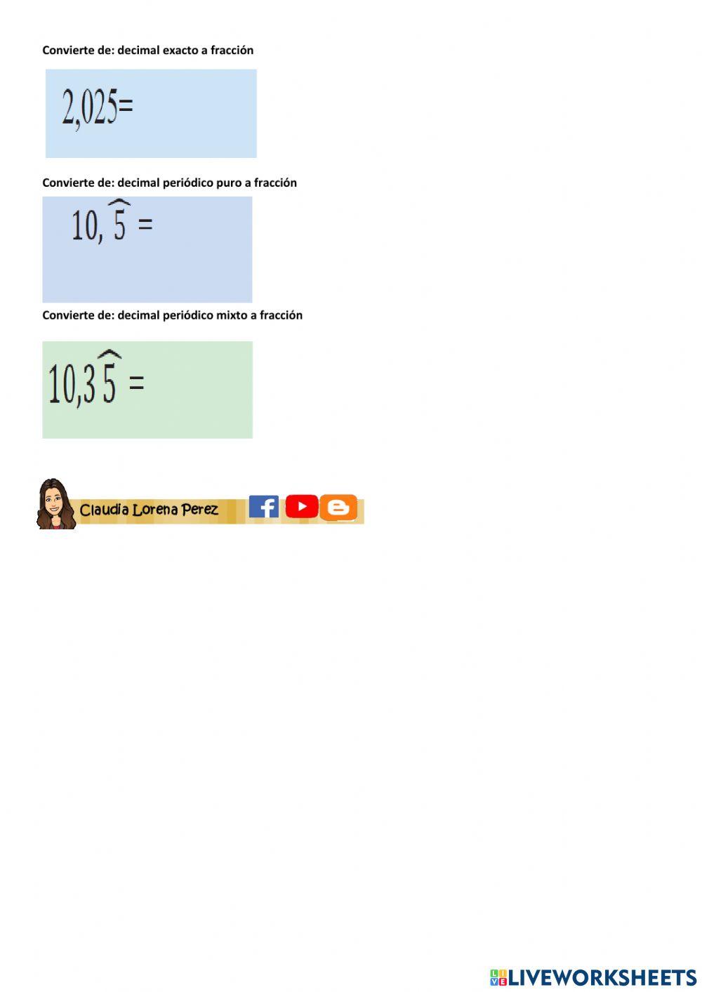 Conversion de fraccion a decimal y decimal a fraccion