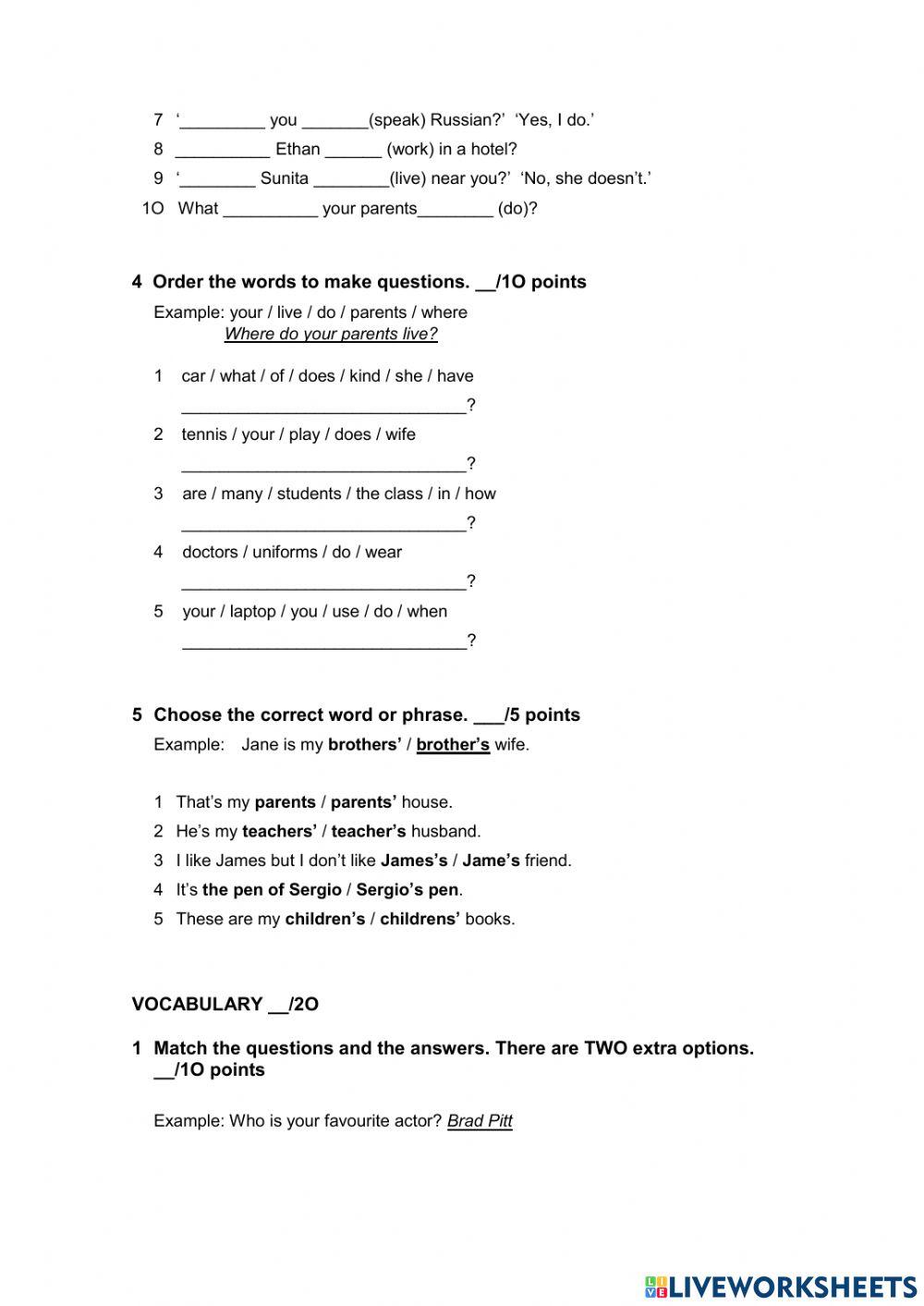 English File Elementary 4th Ed. - File Test Units 1-4B