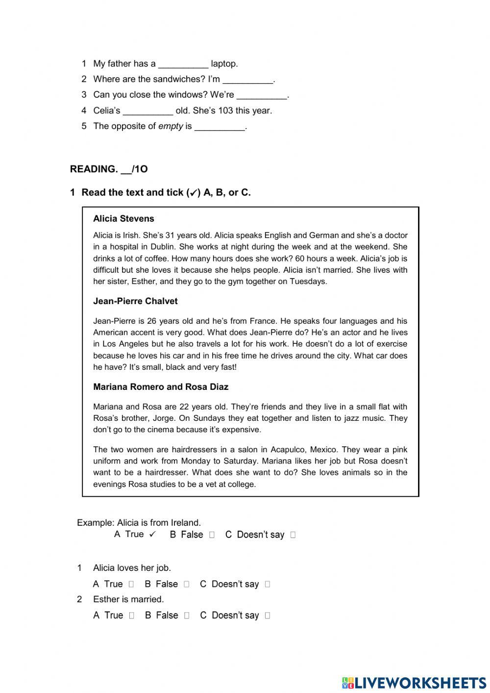 English File Elementary 4th Ed. - File Test Units 1-4B
