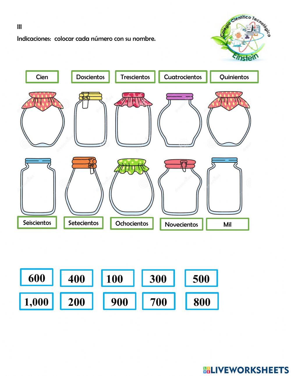 Números de 100 en 100 hasta 1,000