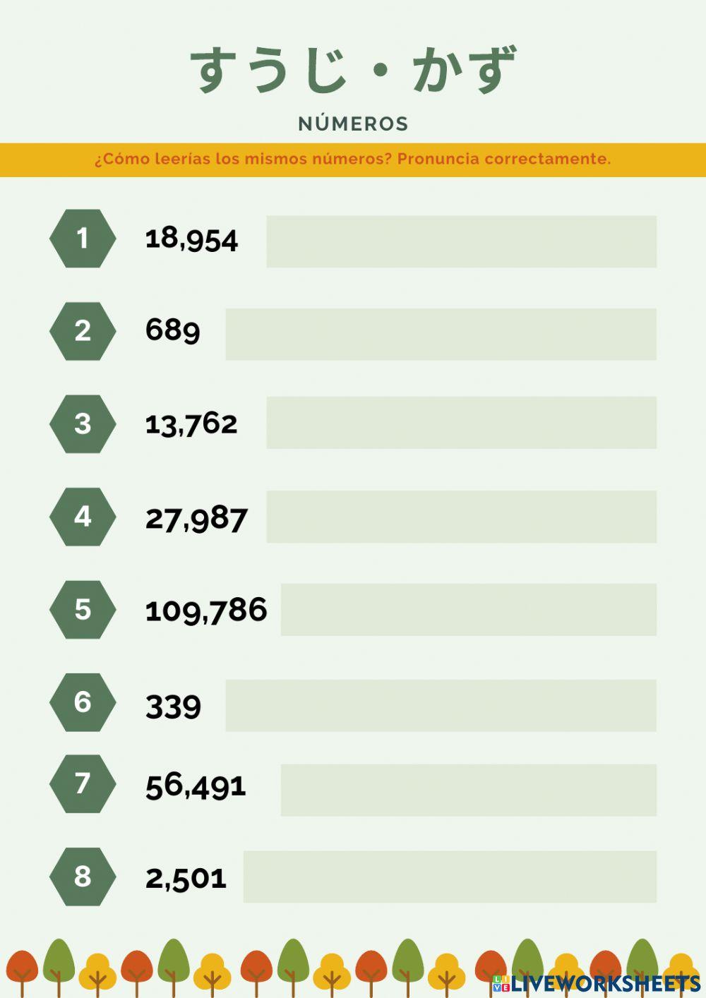 Práctica de números grandes en japonés