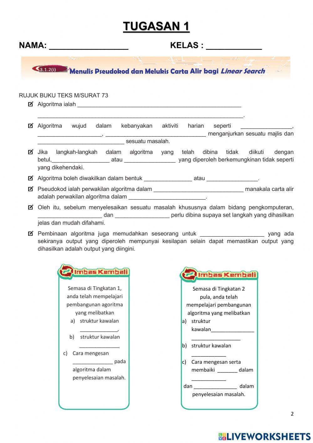 3.1.2(ii) Menulis Pseudokod dan Melukis Carta Alir Bagi Linear Search