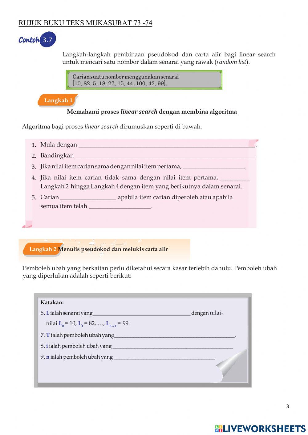 3.1.2(ii) Menulis Pseudokod dan Melukis Carta Alir Bagi Linear Search